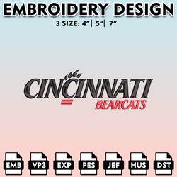 cincinnati bearcats embroidery files, embroidery designs, ncaa embroidery files, digital download.