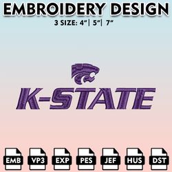 kansas state wildcats embroidery files, embroidery designs, ncaa embroidery files, digital download....