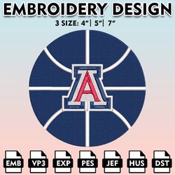 arizona wildcats embroidery files, embroidery designs, ncaa embroidery files, digital download.