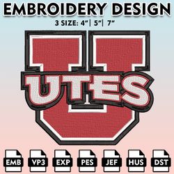 utah utes embroidery files, embroidery designs, ncaa embroidery files, digital download