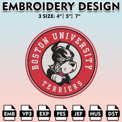 boston university terriers embroidery files, embroidery designs, ncaa embroidery files, digital download.