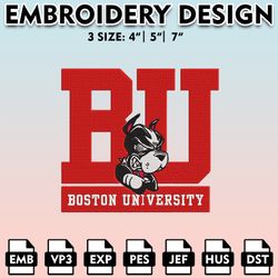 boston university terriers embroidery files, embroidery designs, ncaa embroidery files, digital download..