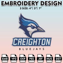 creighton bluejays embroidery files, embroidery designs, ncaa embroidery files, digital download