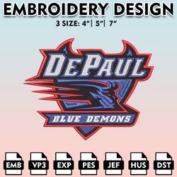 depaul blue demons embroidery files, embroidery designs, ncaa embroidery files, digital download.