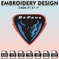 depaul blue demons embroidery files, embroidery designs, ncaa embroidery files, digital download..