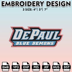 depaul blue demons embroidery files, embroidery designs, ncaa embroidery files, digital download....