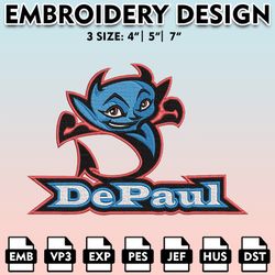 depaul blue demons embroidery files, embroidery designs, ncaa embroidery files, digital download.....