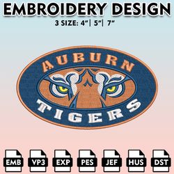 ncaa auburn tigers embroidery file, 3 sizes, 6 formats, ncaa machine embroidery design, ncaa logo, ncaa teams 1