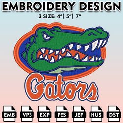 ncaa florida gators embroidery file, 3 sizes, 6 formats, ncaa machine embroidery design, ncaa logo, ncaa teams