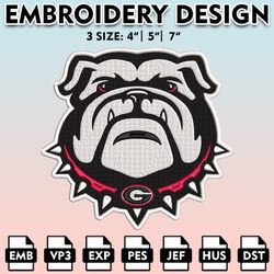 ncaa georgia bulldogs embroidery file, 3 sizes, 6 formats, ncaa machine embroidery design, ncaa logo, ncaa teams 1