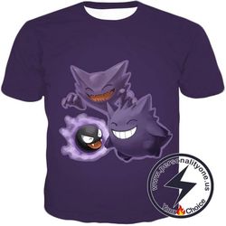 pokemon favourite ghost pokemon trio ghastly hunter and gengar cool anime t-shirt