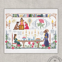 beauty and the beast cross stitch pattern - primitive fairy tale design