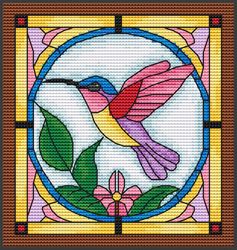 colorful stained glass hummingbird cross-stitch - whimsical diy embroidery pattern