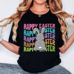 happy easter glitter shirt, easter bunny shirt design, easter shirt, retro leopard