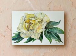 yellow peony painting original watercolor art flowers painting