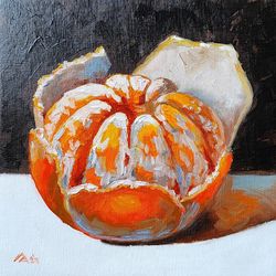 mandarin painting original oil art still life 8 by 8 inches