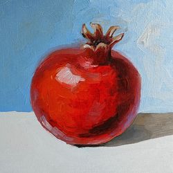 pomegranate painting original oil art still life 8 by 8 inches