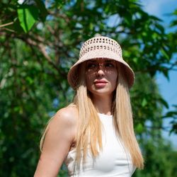 crochet pattern bucket hat, crochet raffia hat video tutorial, summer cap pattern, crochet bucket hat with brim