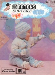 vintage knitting pattern for baby jacket leggings helmet mitts patons 1174 fairytale