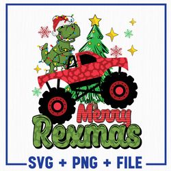 merry rexmas truck christmas svg, merry christmas svg, christmas dinosaur png, christmas dinosaur svg