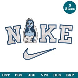 nike emily the corpse bride machine embroidery design 5 sizes, corpse embroidery, bride embroidery pes, dst, jef