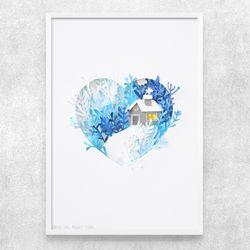 Winter poster, Art print, Printable art, Paper art, Wall art, Winter art, Digital file, Instant download, 11x14 poster