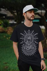 t-shirt men's print 'ganesha' black shirt man t-shirt ganasha art white print casual wear