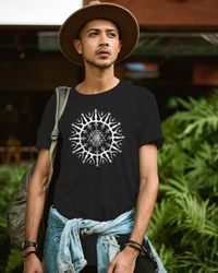 men's clothing t-shirt print "trishula mandala" cotton wear black shirt urban street wear white print