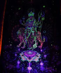 blacklight art "durga" indian tapestry uv poster fluorescent canvas meditation art