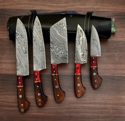 5-piece custom damascus chef knife set