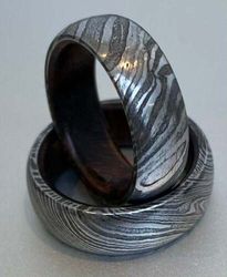 men's & women's damascus steel ring with wood case - wedding band and engagement ring