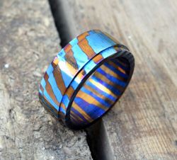 handmade titanium mokuti timascus ring - unique men's & women's wedding band bm-9117