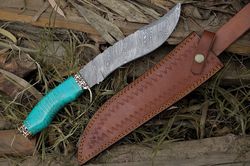 handmade damascus hunting knife, fixed blade, gut hook, bull cutter - unique gifts for men | usa crafted knives