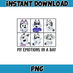 muffin my emotions in a day png, bluey family matching png, bluey png, bluey friends png, bluey birthday png