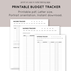 printable budget trackers - income, expenses, savings, pages for personal and family finances. financial planner