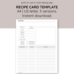 customizable recipe card templates. printable recipe cards. diet meal planner card. nutrition recipe cards. family meal