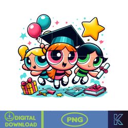 cartoon powerpuff girls graduation 2024 png, cartoon graduate png, dn school trip png, cartoon senior 2024 png