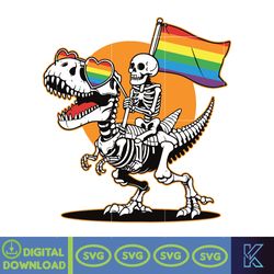 skeleton riding dinosaur lgbtq svg, gay skeleton svg, skeleton pride svg, dinosaur pride svg, queer pride, lgbtq flag