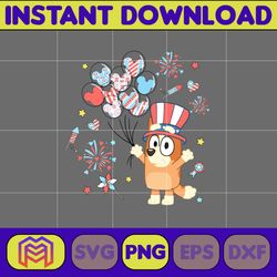 blue bingo 4th of july png, cartoon 4th of july png, party in usa png, bluey png, birthday, bluey family