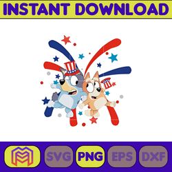 bluey & bingo 4th of july png, 4th of july png, cartoon 4th of july png, party in usa png, bluey png, birthday