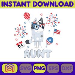 bluey aunt trixie 4th of july png, cartoon 4th of july png, party in usa png, bluey png, birthday, bluey family