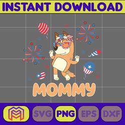 bluey bingo mommy 4th of july png, cartoon 4th of july png, party in usa png, bluey png, birthday, bluey family.