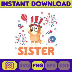 bluey bingo sister 4th of july png, cartoon 4th of july png, party in usa png, bluey png, birthday, bluey family