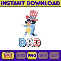 bluey dad 4th of july png, cartoon 4th of july png, party in usa png, bluey png, birthday, bluey family, sublimation