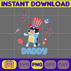 bluey daddy 4th of july png, cartoon 4th of july png, party in usa png, bluey png, birthday, bluey family, sublimation