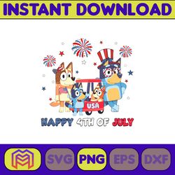 bluey family happy 4th of july png, cartoon 4th of july png, party in usa png, bluey png, birthday, bluey family