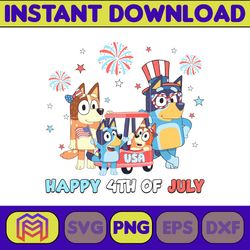 bluey friends happy 4th of july png, cartoon 4th of july png, party in usa png, bluey png, birthday, bluey family