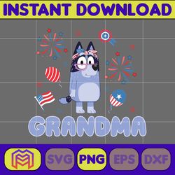 bluey nana grandma 4th of july png, cartoon 4th of july png, party in usa png, bluey png, birthday, bluey family