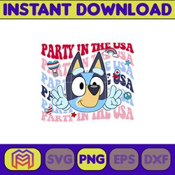 bluey party in the usa png, 4th of july png, cartoon 4th of july png, party in usa png, bluey png, birthday