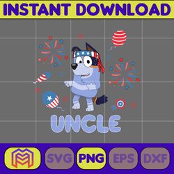 bluey uncle stripe 4th of july png, cartoon 4th of july png, party in usa png, bluey png, birthday, bluey family